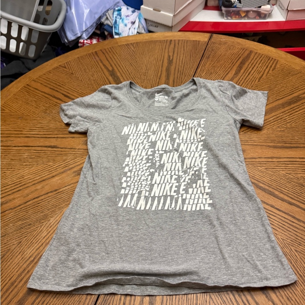 Nike Grey Tee with White Repeated Logo Graphic